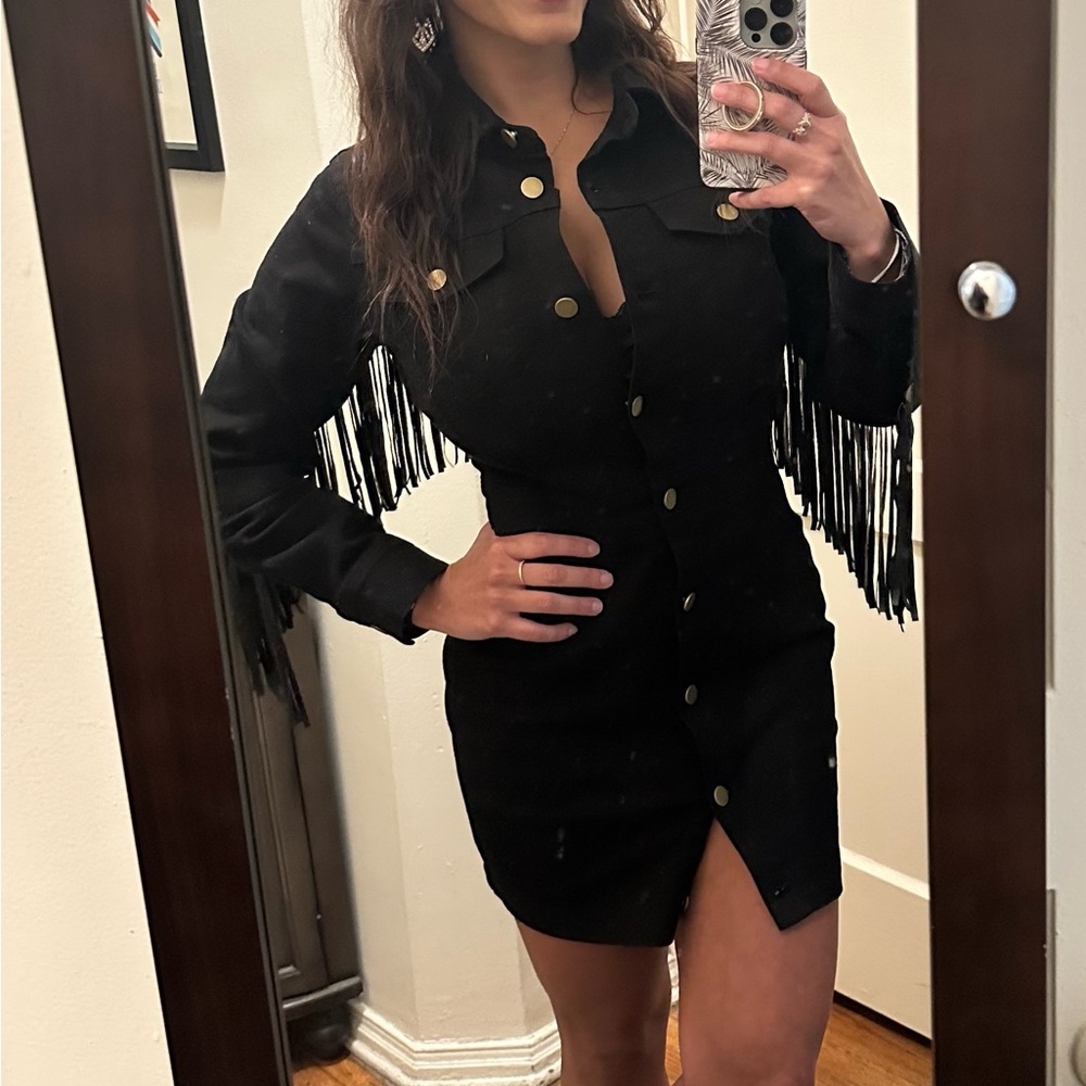 Amazing Lace Denim Fringe Dress